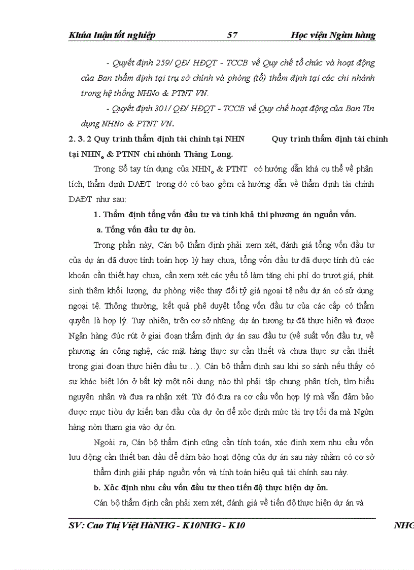 image for page Giải pháp nâng cao chất lương công tác thẩm định tài chính dự án đầu tư tại NHNo & PTNT Chi nhánh Thăng Long