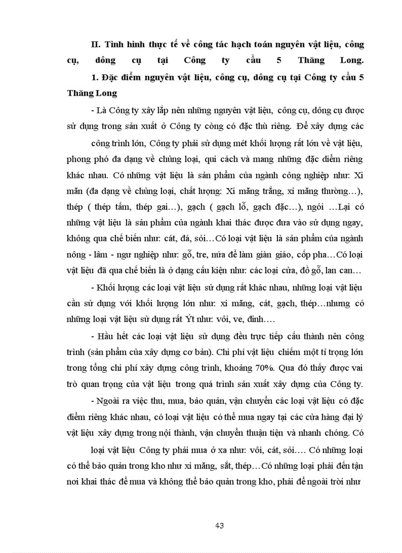 image for page Hoàn thiện công tác hạch toán nguyên vật liệu, công cụ dụng cụ tại Công ty Cầu 5 Thăng Long