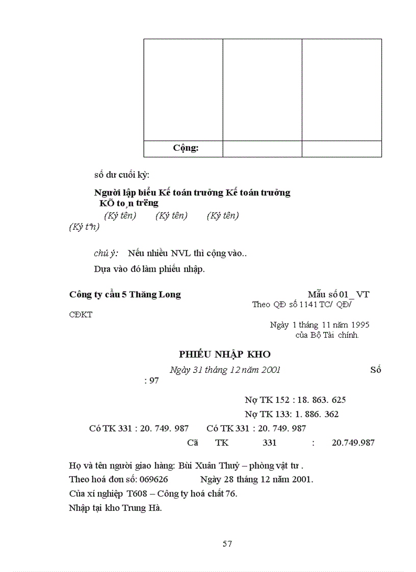 image for page Hoàn thiện công tác hạch toán nguyên vật liệu, công cụ dụng cụ tại Công ty Cầu 5 Thăng Long