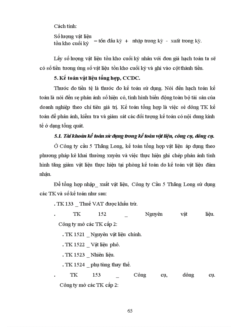 image for page Hoàn thiện công tác hạch toán nguyên vật liệu, công cụ dụng cụ tại Công ty Cầu 5 Thăng Long