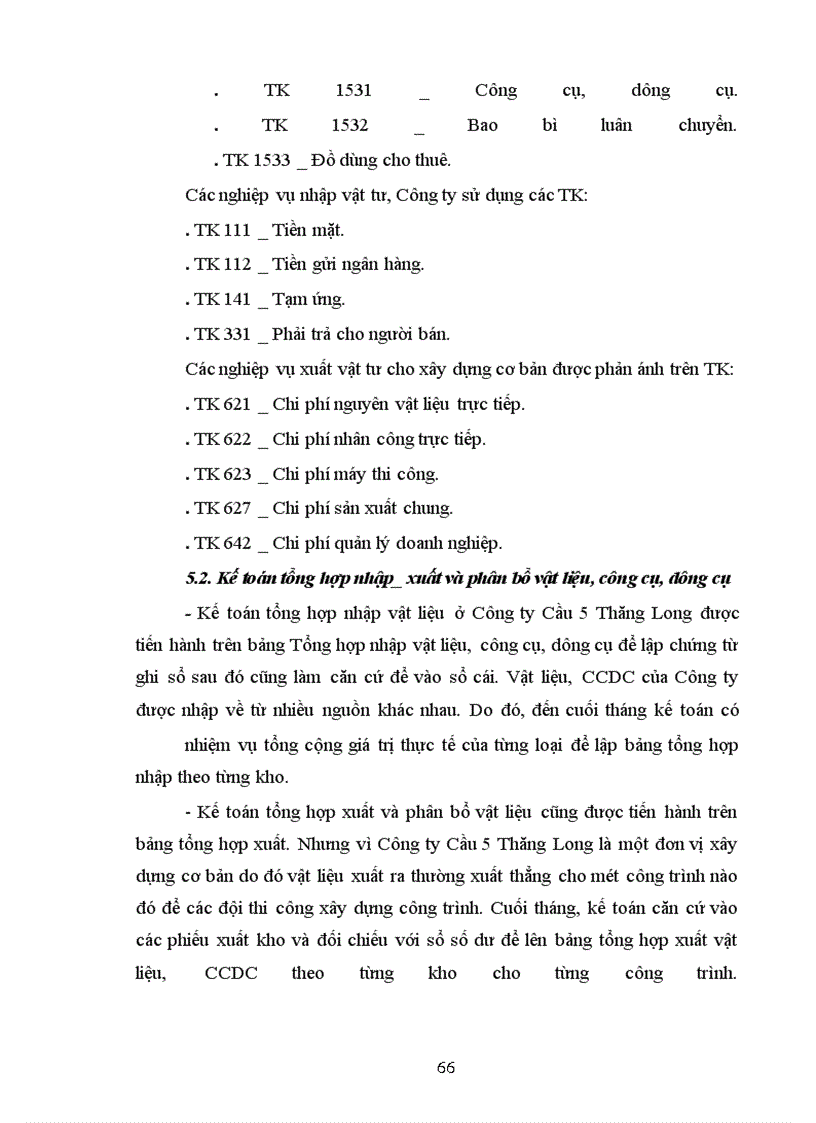 image for page Hoàn thiện công tác hạch toán nguyên vật liệu, công cụ dụng cụ tại Công ty Cầu 5 Thăng Long