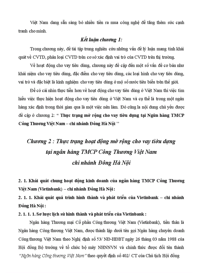image for page Giải pháp mở rộng cho vay tiêu dùng tại Ngân Hàng TMCP Công Thương Việt Nam – chi nhánh Đông Hà Nội