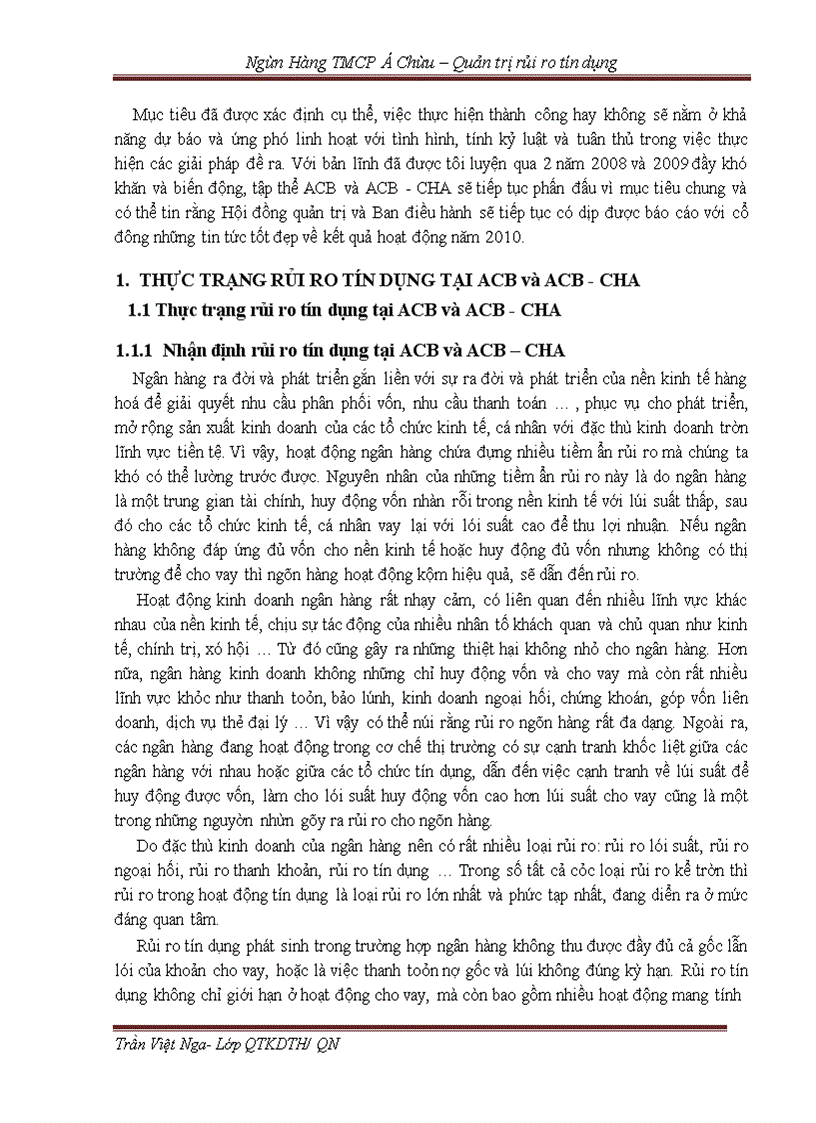 image for page Quản trị rủi ro tín dụng tại Ngân hàng TMCP Á Châu - Chi nhánh Chùa Hà - Thực trạng và Giải pháp -