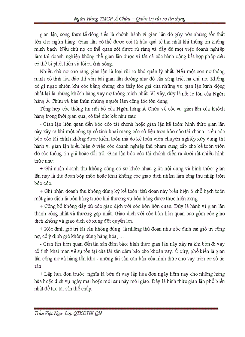 image for page Quản trị rủi ro tín dụng tại Ngân hàng TMCP Á Châu - Chi nhánh Chùa Hà - Thực trạng và Giải pháp -