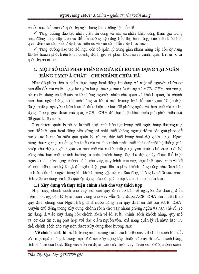 image for page Quản trị rủi ro tín dụng tại Ngân hàng TMCP Á Châu - Chi nhánh Chùa Hà - Thực trạng và Giải pháp -