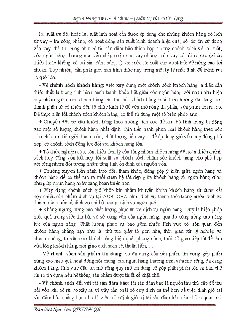 image for page Quản trị rủi ro tín dụng tại Ngân hàng TMCP Á Châu - Chi nhánh Chùa Hà - Thực trạng và Giải pháp -