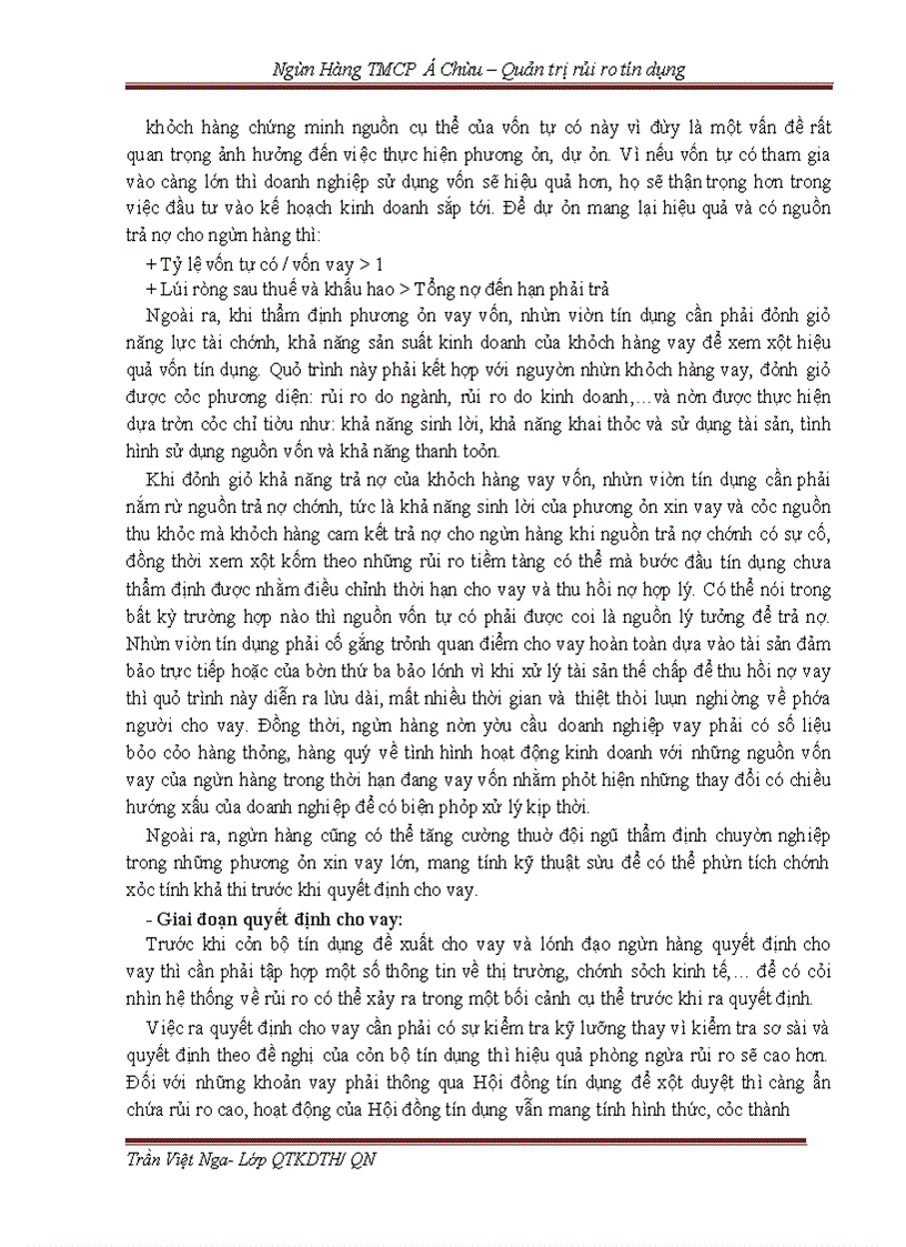 image for page Quản trị rủi ro tín dụng tại Ngân hàng TMCP Á Châu - Chi nhánh Chùa Hà - Thực trạng và Giải pháp -
