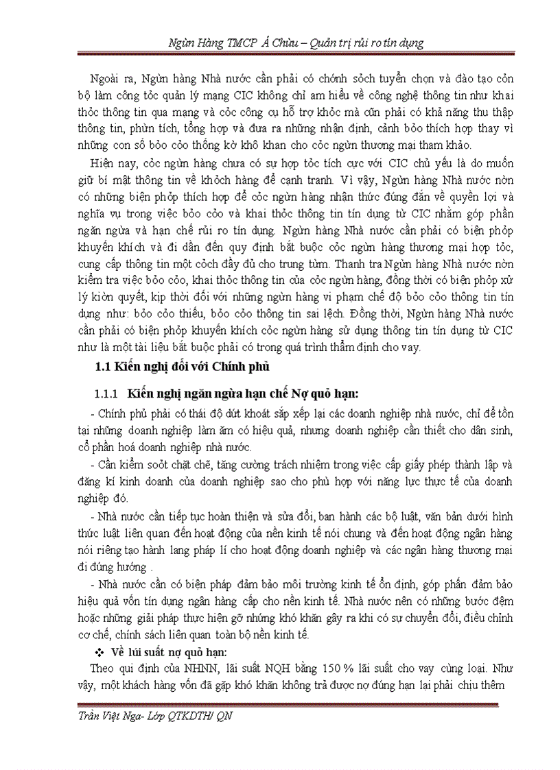 image for page Quản trị rủi ro tín dụng tại Ngân hàng TMCP Á Châu - Chi nhánh Chùa Hà - Thực trạng và Giải pháp -
