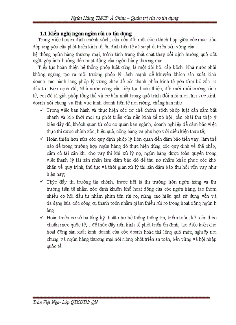 image for page Quản trị rủi ro tín dụng tại Ngân hàng TMCP Á Châu - Chi nhánh Chùa Hà - Thực trạng và Giải pháp -