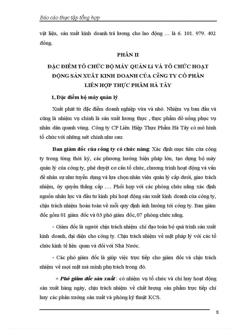 image for page Báo cáo thực tập tổng hợp tại Công ty cổ phần liên hợp thực phẩm Hà Tây