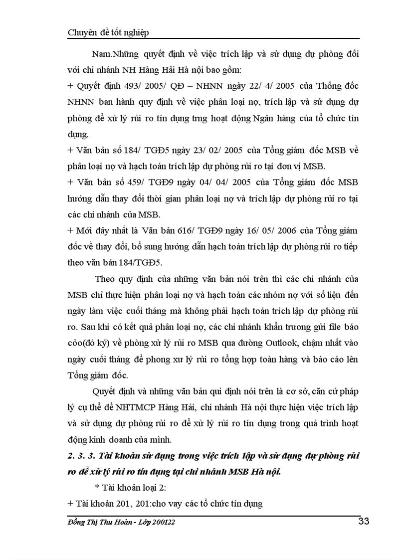 image for page Giải pháp hoàn thiện nghiệp vụ kế toán trích lập và sử dụng dự phòng để xử lý rủi ro tín dụng tại NH Hàng Hải – Chi nhánh Hà nội.