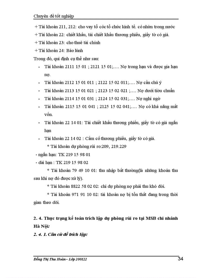 image for page Giải pháp hoàn thiện nghiệp vụ kế toán trích lập và sử dụng dự phòng để xử lý rủi ro tín dụng tại NH Hàng Hải – Chi nhánh Hà nội.