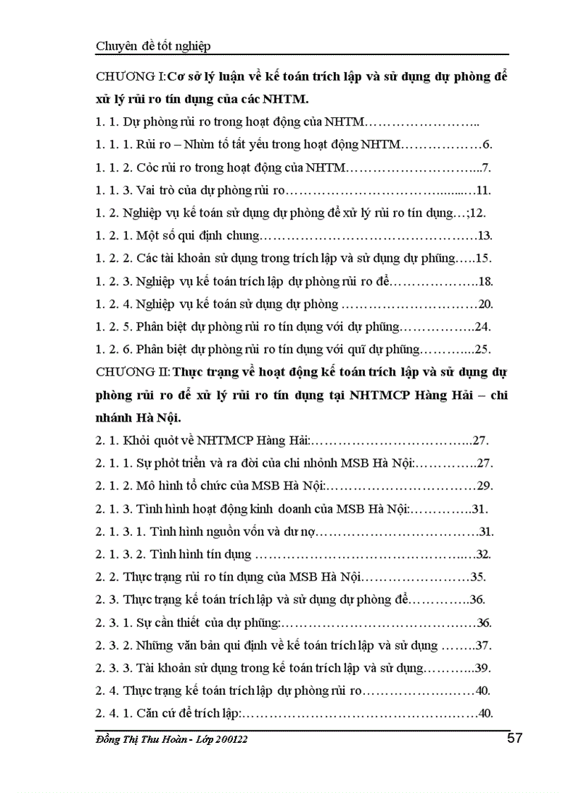 image for page Giải pháp hoàn thiện nghiệp vụ kế toán trích lập và sử dụng dự phòng để xử lý rủi ro tín dụng tại NH Hàng Hải – Chi nhánh Hà nội.