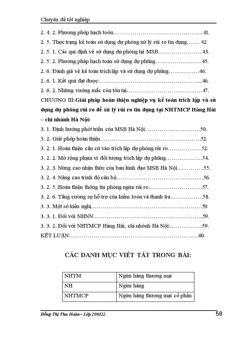 image for page Giải pháp hoàn thiện nghiệp vụ kế toán trích lập và sử dụng dự phòng để xử lý rủi ro tín dụng tại NH Hàng Hải – Chi nhánh Hà nội.