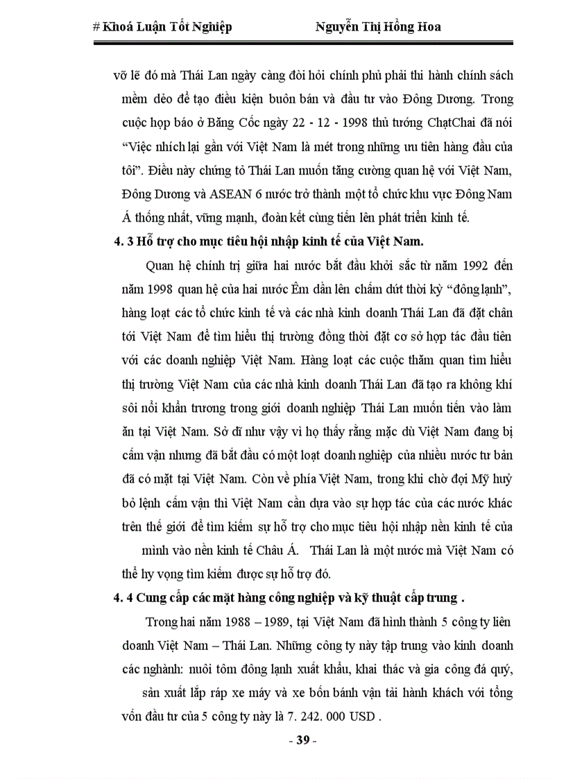 image for page Quan hệ kinh tế thương mại Việt Nam-Thái Lan, thực trạng và triển vọng