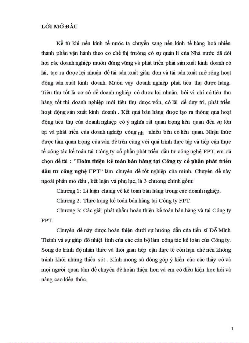 Hoàn thiện kế toán bán hàng tại Công ty cổ phần phát triển đầu tư công nghệ FPT
