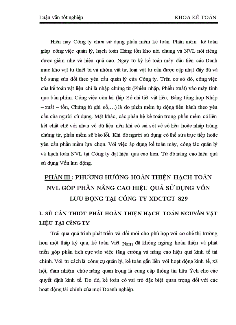 image for page Hoàn thiện hạch toán nguyên vật liệu với việc nâng cao hiệu quả sử dụng Vốn lưu động tại Công ty Xây dựng công trình giao thông 829