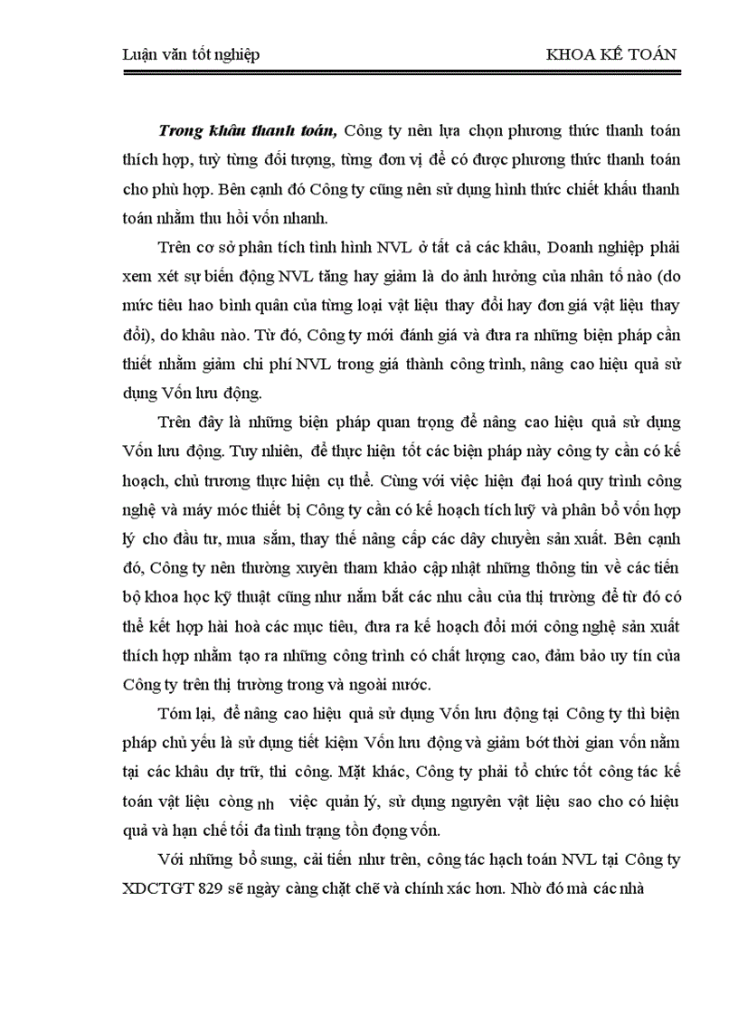 image for page Hoàn thiện hạch toán nguyên vật liệu với việc nâng cao hiệu quả sử dụng Vốn lưu động tại Công ty Xây dựng công trình giao thông 829