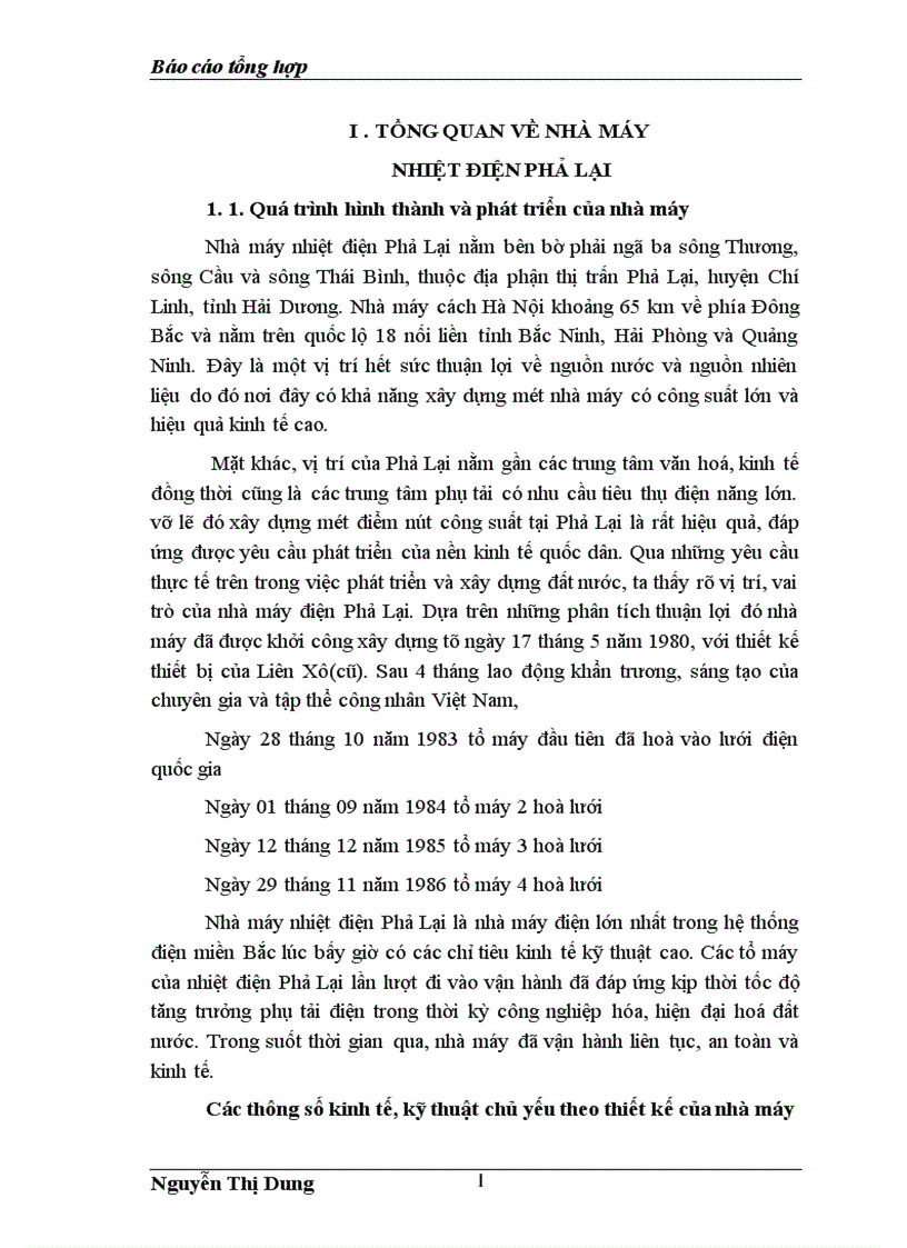 image for page Báo cáo tổng hợp tại Nhà máy nhiệt điện Phả Lại
