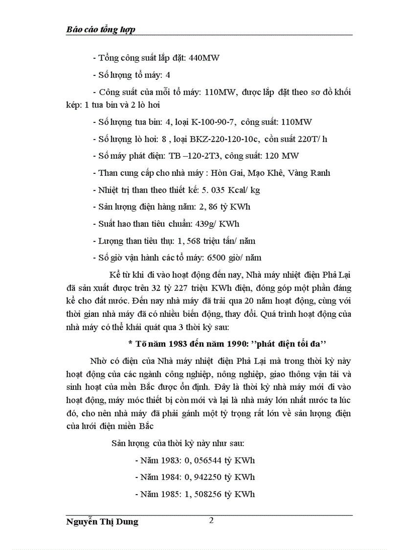 image for page Báo cáo tổng hợp tại Nhà máy nhiệt điện Phả Lại