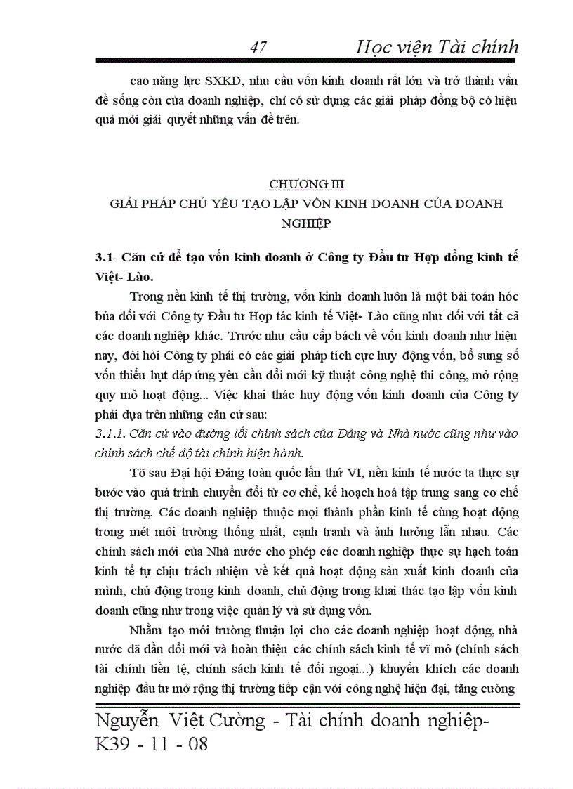 image for page Vốn kinh doanh và vấn đề khai thác, tạo lập vốn kinh doanh của Công ty Đầu tư Hợp tác kinh tế Việt- Lào