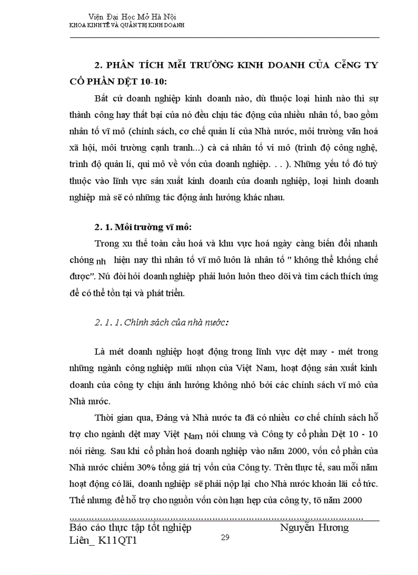 image for page Một số lí luận về môi trường kinh doanh của công ty, về các yếu tố đầu ra và đầu vào trong bản thân doanh nghiệp công ty cổ phần Dệt 10-10