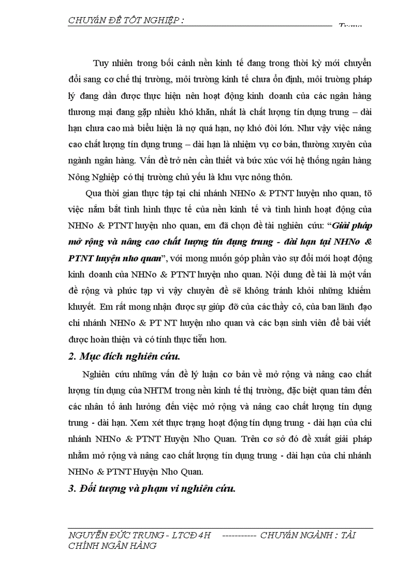 image for page Giải pháp mở rộng và nâng cao chất lượng tín dụng trung - dài hạn tại NHNo & PTNT huyện nho quan