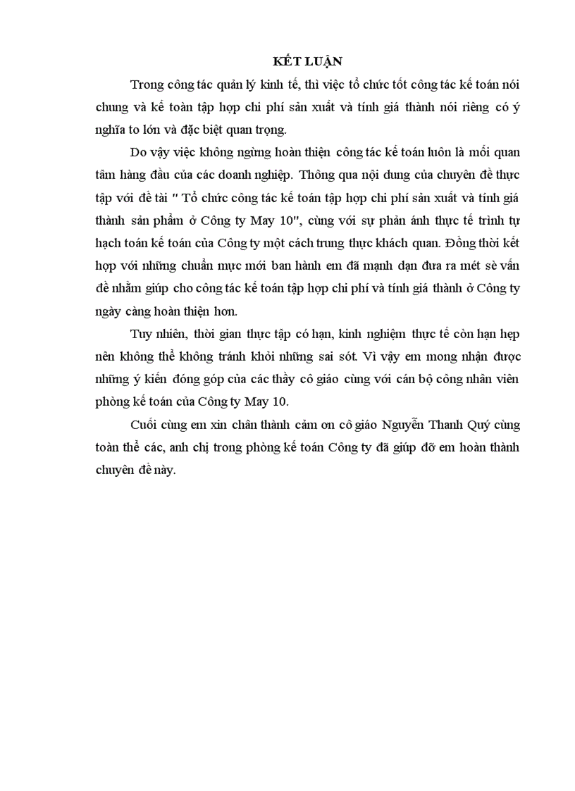 image for page Tổ chức công tác kế toán tập hợp chi phí sản xuất và tính giá thành sản phẩm tại công ty May 10 -