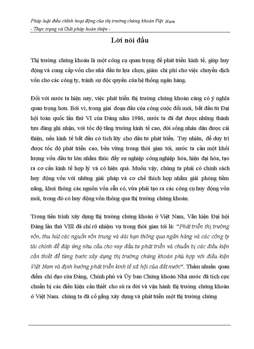 image for page Pháp luật điều chỉnh hoạt động của thị trường chứng khoán Việt Nam - Thực trạng và Giải pháp hoàn thiện -