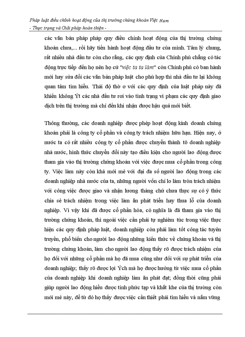 image for page Pháp luật điều chỉnh hoạt động của thị trường chứng khoán Việt Nam - Thực trạng và Giải pháp hoàn thiện -