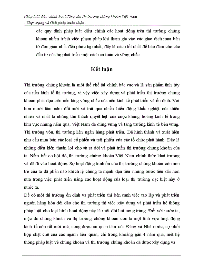 image for page Pháp luật điều chỉnh hoạt động của thị trường chứng khoán Việt Nam - Thực trạng và Giải pháp hoàn thiện -