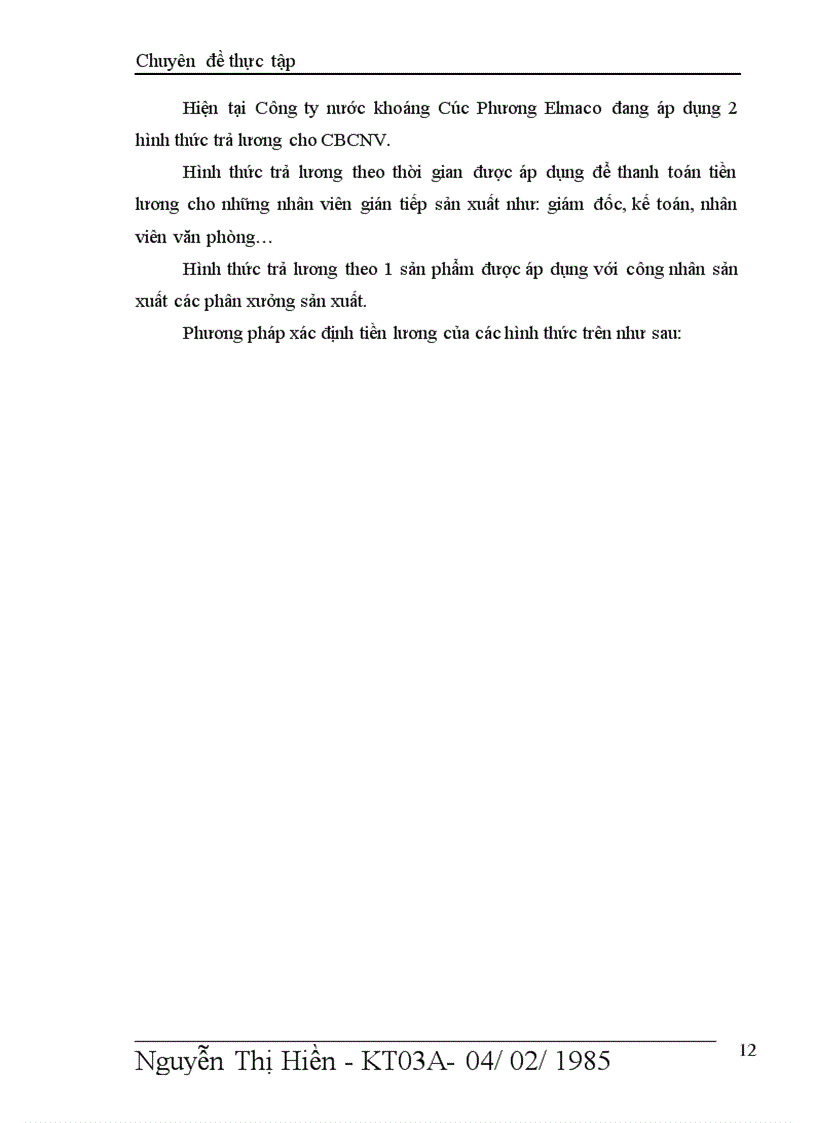 image for page Thực tế công tác kế toán tiền lương và các khoản trích theo lương tại Công ty Nước khoáng Cúc Phương Elmaco