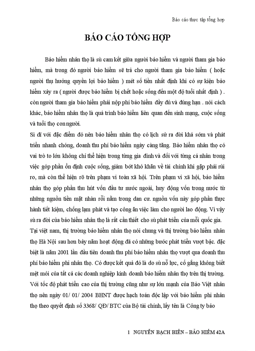 image for page Thực tập tổng hợp tại công ty bảo hiểm nhân thọ Hà Nội