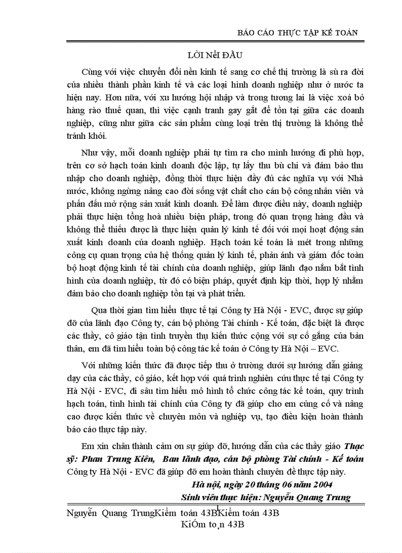 image for page Báo cáo thực tập tại Công ty Hà Nội - EVC