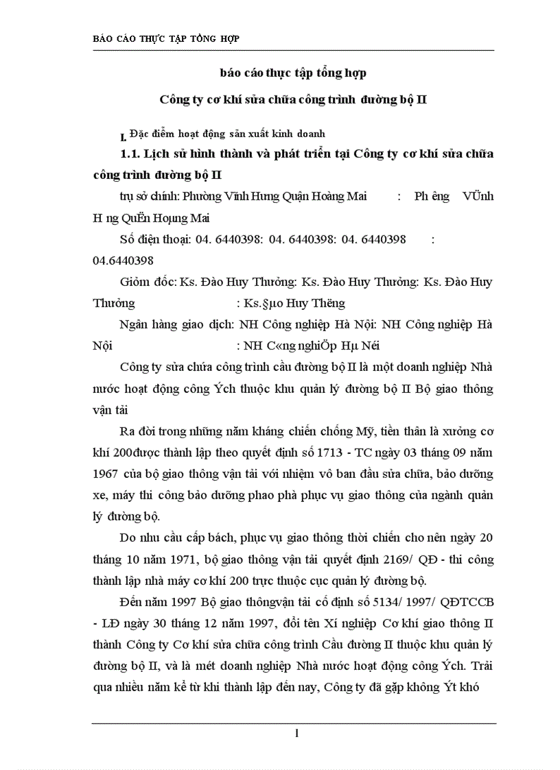 Báo cáo thực tập tại Công ty cơ khí sửa chữa công trình đường bộ II