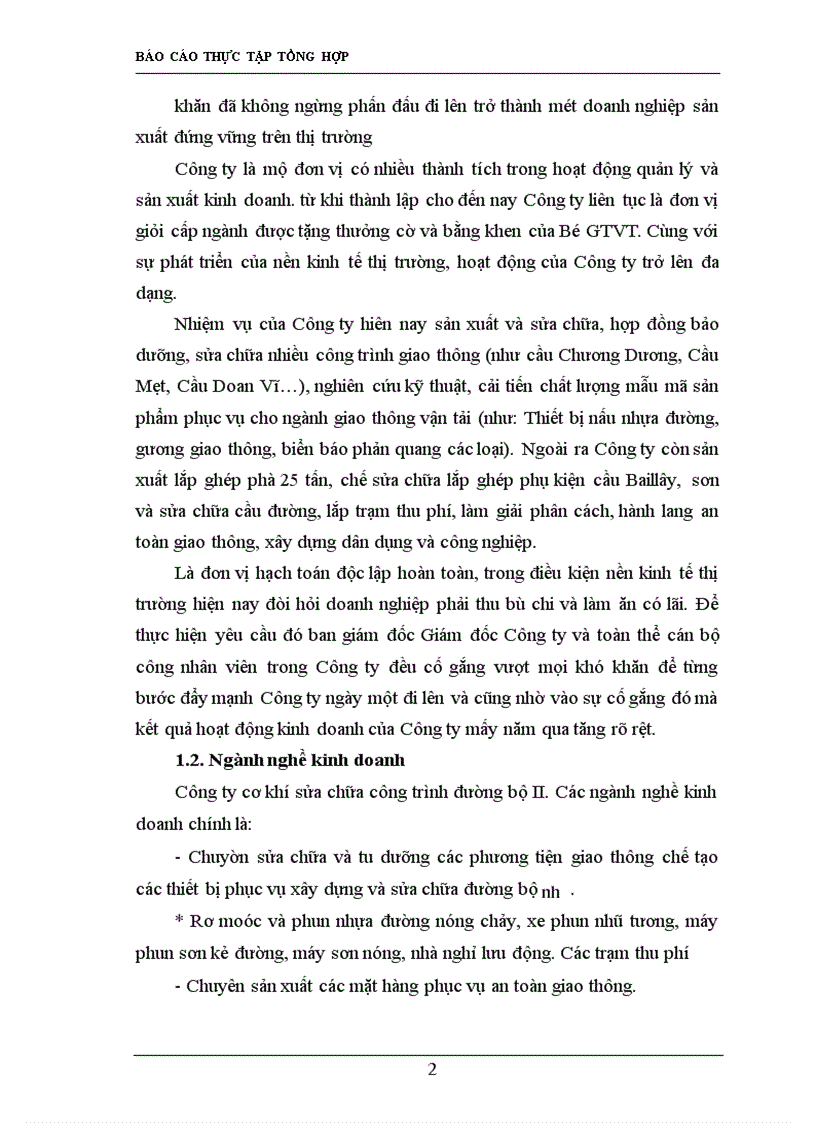 Báo cáo thực tập tại Công ty cơ khí sửa chữa công trình đường bộ II