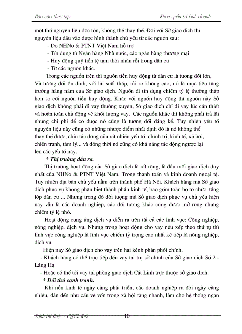 image for page Báo cáo thực tập tại Sở giao dịch NHNO& PTNT VN