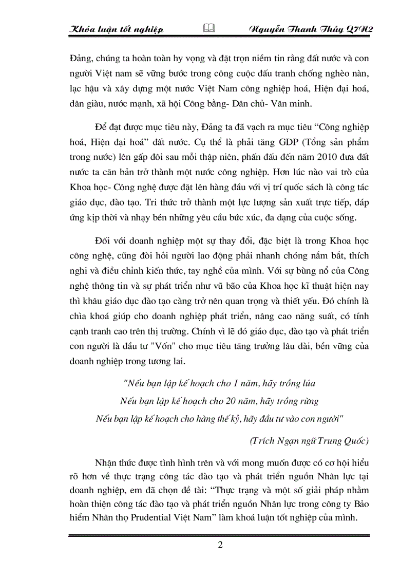 image for page Thực trạng và một số giải pháp nhằm hoàn thiện công tác đào tạo và phát triển nguồn Nhân lực trong công ty Bảo hiểm Nhân thọ Prudential Việt Nam