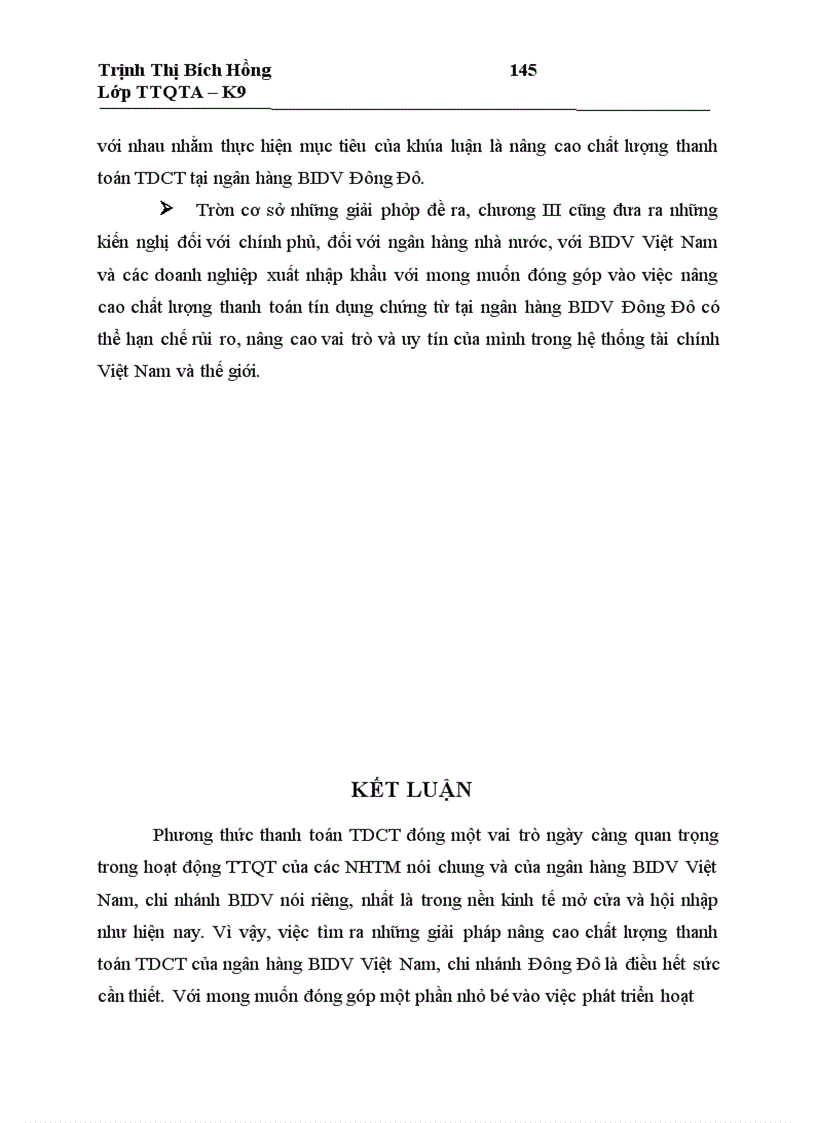 image for page Giải pháp nâng cao chất lượng thanh toán tín dụng chứng từ đối với Ngân hàng Đầu tư và Phát triển Việt Nam, chi nhánh Đông Đô.