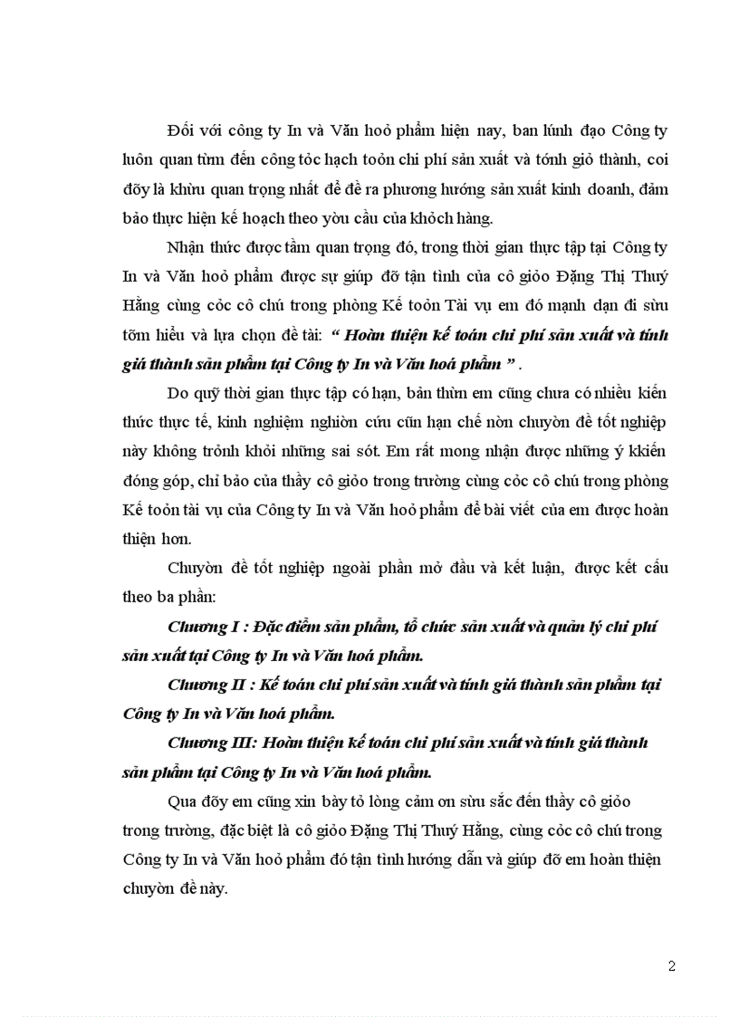 image for page Hoàn thiện kế toán chi phí sản xuất và tính giá thành sản phẩm tại Công ty In và Văn hoá phẩm