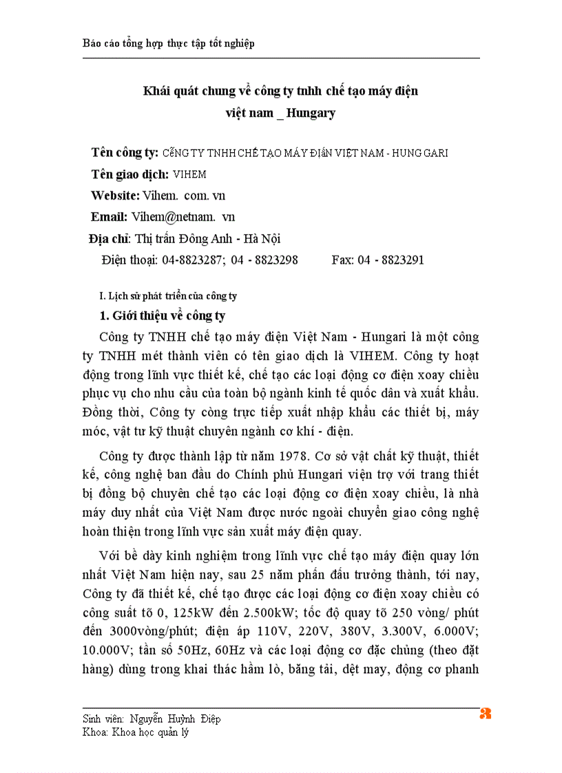 image for page Báo cáo thực tập tại Công ty TNHH Chế tạo máy điện Việt nam Hungari (VIHEM)