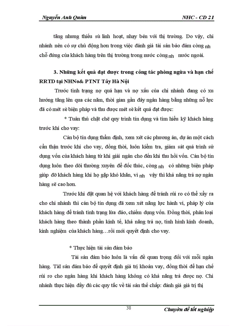 image for page Các giải pháp phòng ngừa và hạn chế rủi ro tín dụng ở NHNo& PTNT Tây Hà Nội