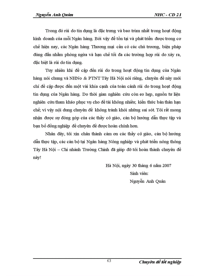 image for page Các giải pháp phòng ngừa và hạn chế rủi ro tín dụng ở NHNo& PTNT Tây Hà Nội