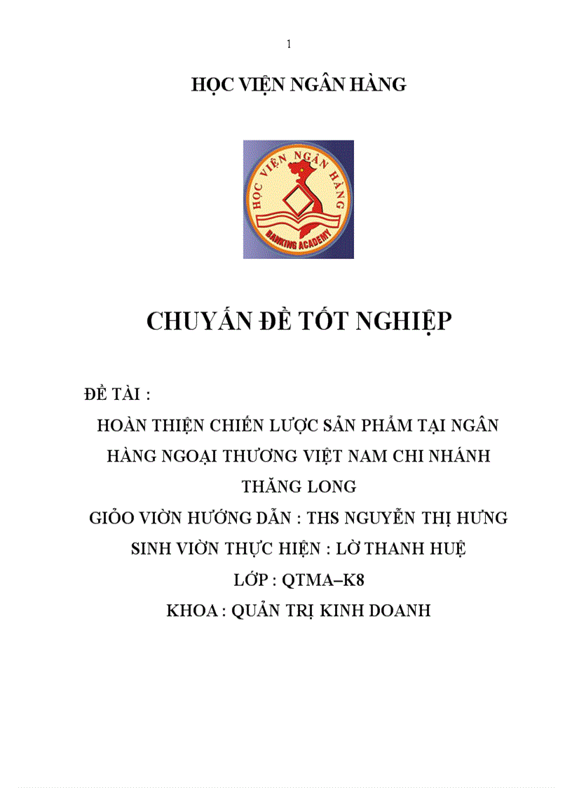 image for page Hoàn thiện chiến lược sản phẩm tại ngân hàng ngoại thương Việt Nam Chi nhánh Thăng Long
