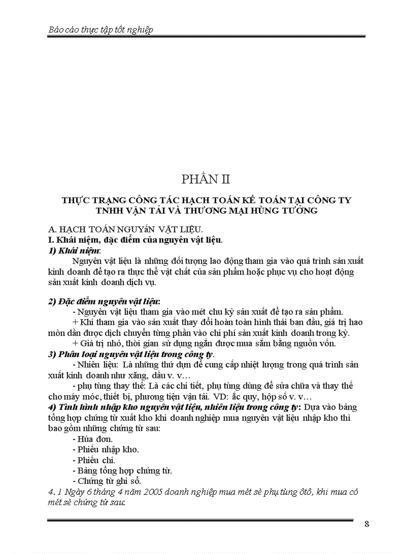 image for page Thực trạng công tác hạch toán kế toán tại công ty ty TNHH Vận tải & thương mại Hùng Tưởng