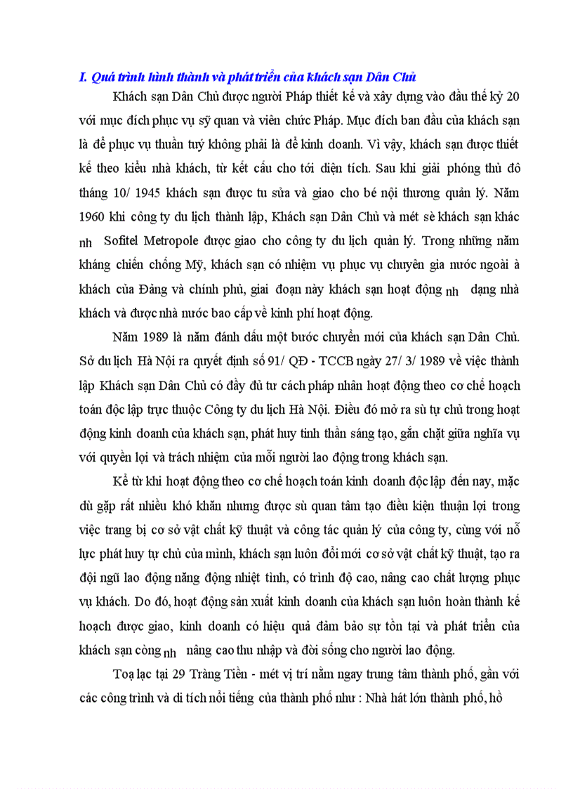 image for page Chức năng, cơ cấu tổ chức bộ máy hoạt động kinh doanh tại khách sạn Dân Chủ