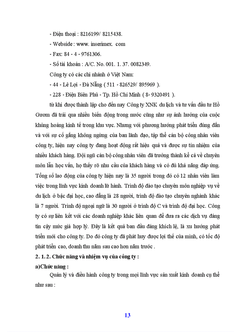 image for page Báo cáo thực tập tại công ty XNK du lịch và tư vấn đầu tư Hồ Gươm