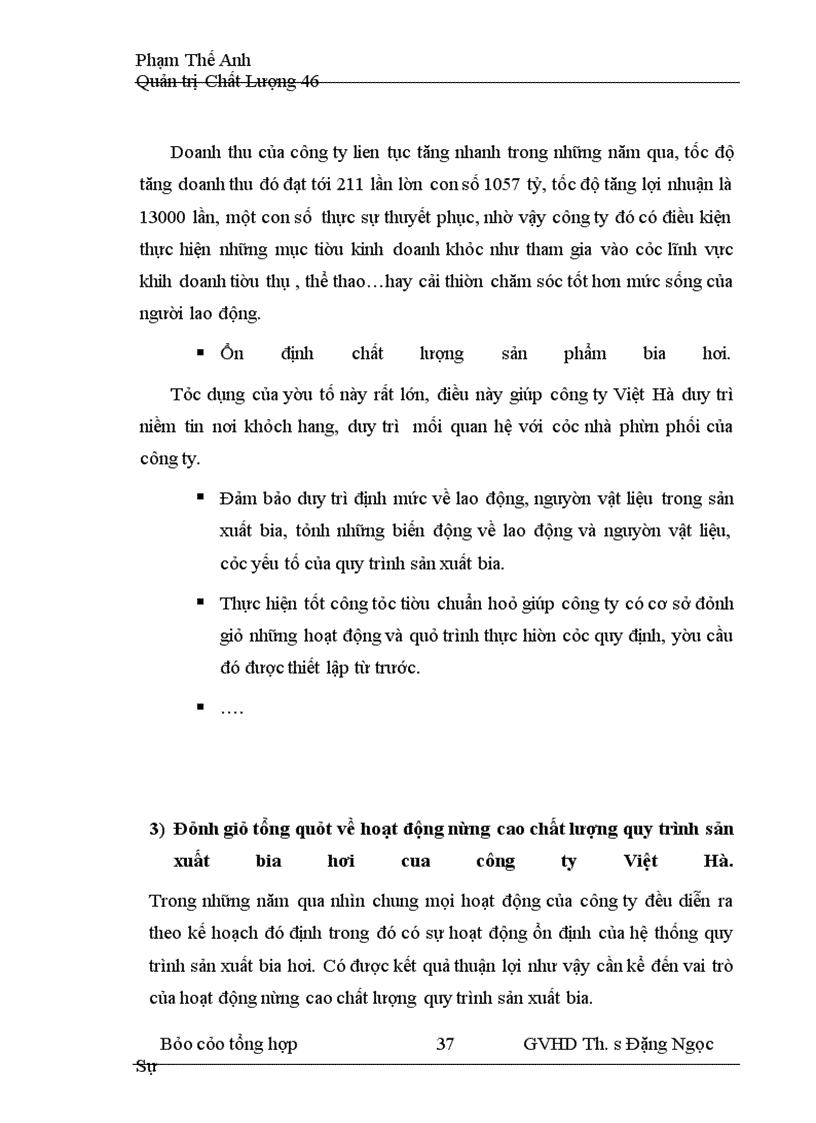 image for page Hoạt động nâng cao chất lượng quy trình sản xuất bia hơi ở công ty bia VIỆT HÀ