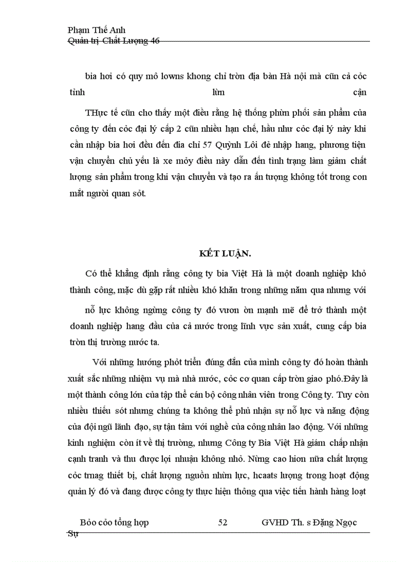 image for page Hoạt động nâng cao chất lượng quy trình sản xuất bia hơi ở công ty bia VIỆT HÀ