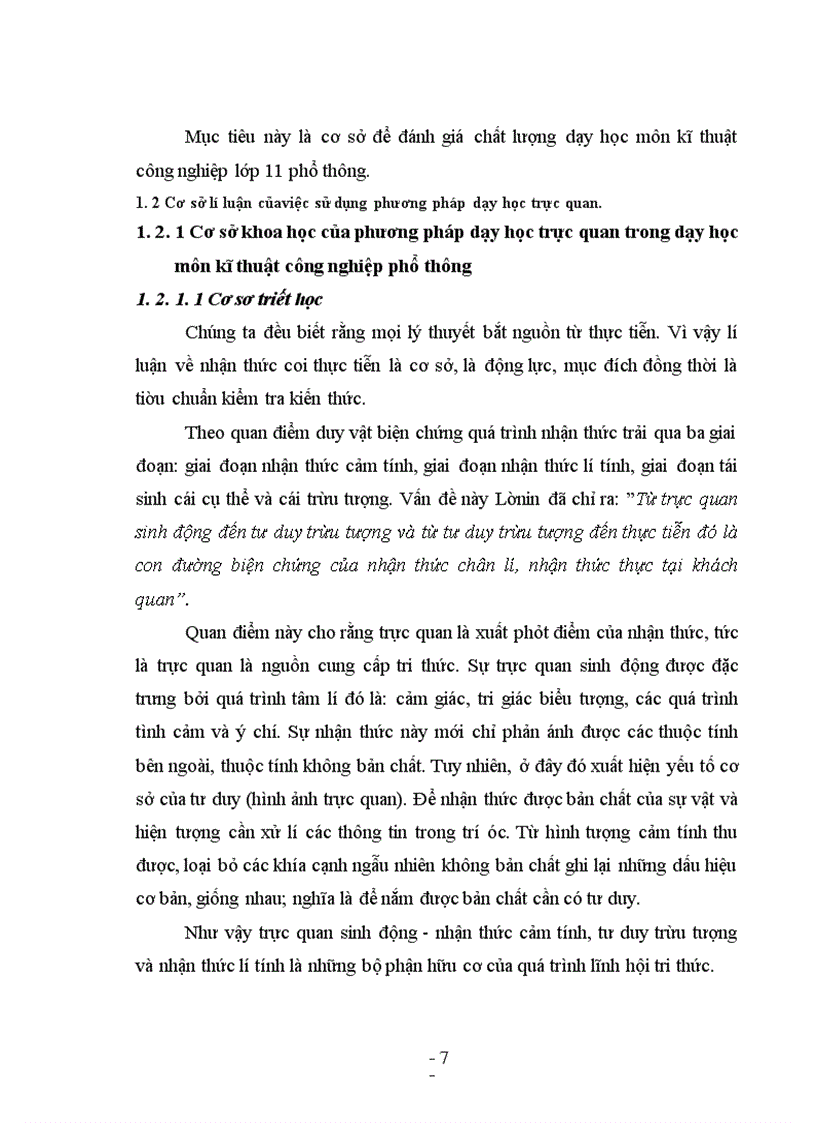 image for page Dạy học kĩ thuật công nghiệp lớp 11 phổ thông trung học theo phương pháp dạy học trực quan nâng cao hứng thú học tập của học sinh, tạo điều kiện cho học sinh phát triển khả năng tư duy trừu tượng, phát triển năng lực kĩ thuật, óc sáng tạo, nắm vững tri thức